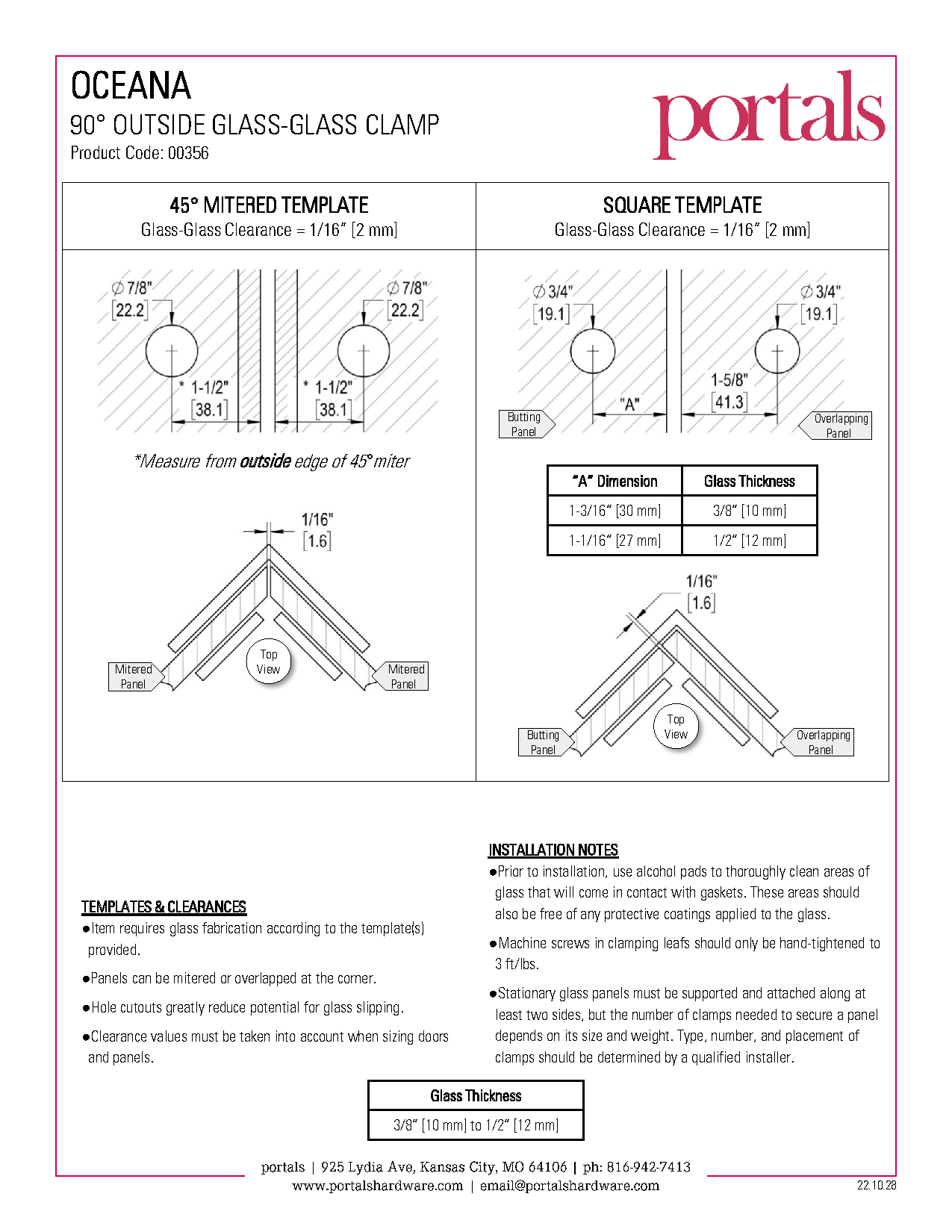 Portals Oceana Beveled Style 90º Glass-to-Glass Clamp (CRL BGC90)