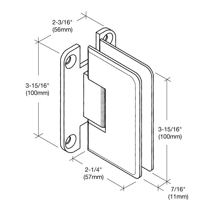 Wall to Glass 90° Full Back Plate Cologne 037 Series Wall Mount 'H' Hinge, Heavy Duty, C0L037