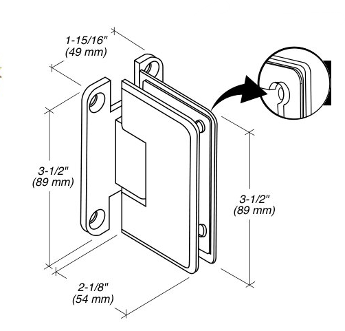 P1N037 Standard Wall Mount Hinge - Full Back Plate - Matte Black
