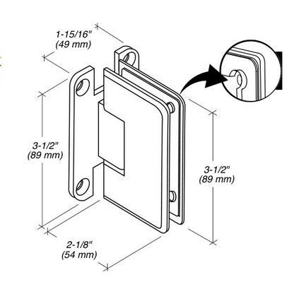 P1N037 Standard Wall Mount Hinge - Full Back Plate - Matte Black